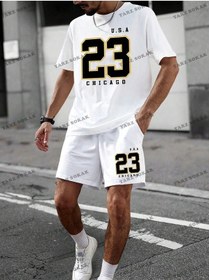 Resim Sporsity Dijital Baskı Erkek Tişört Seti Beyaz 