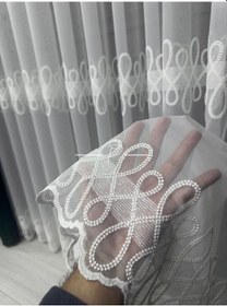 Resim Tül Perde Tt Zemin 3 Sıra Sarmal Desen Ultra İşlemeli 127592 Ekru 