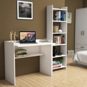 Resim Bimossa Kösem Beyaz Çalışma Masası Kitaplıklı 90 cm T2040 