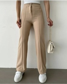 Resim Nevege Butik Nevege Kadın Krep Kumaş Likralı Ön Çimalı Ispanyol Paça Palazzo Pantolon Camel 