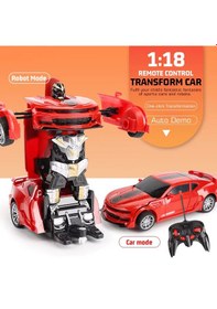 Resim Oyuncak Uzaktan Kumandalı Araba Transformers Tarzı Robota Dönüşen Oyuncak Araba Mustang Kırmızı 