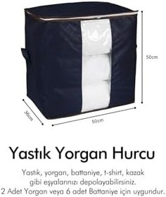 Resim Pencereli Lacivert Yastık Yorgan Kazak Hurcu / 50x50x36 