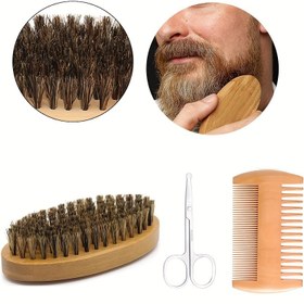 Resim Erkekler için Sakal Fırçası ve Makas Seti, Dayanıklı Ahşap Tarak Tutucu - Hipoalerjenik Bambu Kıllar, Ergonomik Tasarım ile Kusursuz Bakım, Sakal Fırça Seti, Şık Bakım Araçları, Doğal Ahşap Bitiş 