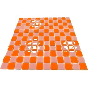 Resim MozaiKristaL Tüm Yüzeyleri Için 25X25MM. Turuncu-Pembe Damalı 31,5X31,5CM. Fileli Cam Mozaik ( 5 File Karo Fiyatıdır ) 