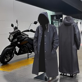 Resim Unisex Siyah EVA Su Geçirmez Raincoat, Motorlu Bisiklet, Bisiklet, Yürüyüş, Balıkçılık için Uzun Kapüşonlu Yağmalkıyafeti - Cep Olmayan Dış Mekan Ekipmanı 