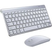 Resim Homyl Mini Kablosuz Klavye Mouse Set Su Geçirmez 2.4g Mac Pc Dizüstü Gümüş Için 