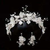 Resim El yapımı orman tarzı çiçek taç ve kulak klipsi seti gelin düğün elbisesi için, prenses aksesuarları, gelin saç süsleri 