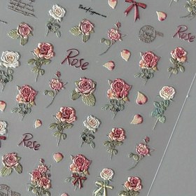 Resim 1 adet Vintage Kuru Gül Düz Etiket - Yüksek Değere Sahip Mat Tırnak Sanatı, Kalem Tutucu, Mobil Telefon Dekoru | Yeniden Kullanılabilir Kendinden Yapışkanlı Kağıt Etiket, Zarif Pembe Gül ve Yeşil Yapraklı, Tırnak Sanatı Etiketi | Çiçek Deseni | Parlak Bitiş 