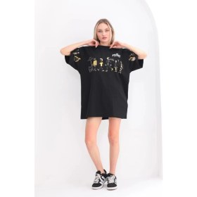 Resim Beruflic Bisiklet Yaka Baskılı Oversize T-Shirt - Siyah 