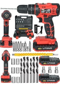 Resim Mager 46v5 Ah Darbeli Şarjlı Vidalama Ledli Yedek Akülü Çantalı Ve Full Set Matkap 