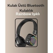 Resim Techno Stock Bluetooth 5.3 Rainbow Işıklı Kulak Üstü Kablosuz Kulaklık 