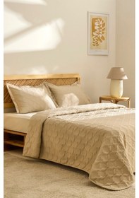 Resim Kaşmir Home Greta Geometrik Çift Kişilik Yatak Örtüsü Takımı Bej Bej 