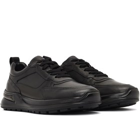 Resim Erkek Siyah Bağcıklı Kalın Tabanlı Deri Casual Sneaker - Siyah / 4 