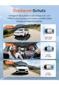 Resim 70mai T800e 4k Dashcam Araba 3 Kanallı, 4k+1080p+1080p Ön Arka İç 3 Kanallı Araç Kamerası, Hdr F1.55, Ir Gece Görüşü, 24h Park İzleme, Gps, G-sensor, Wifi 6, 64gb Sd Kartlı Süper Kapasitör 