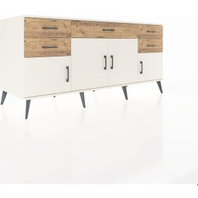 Resim Kronos Konsol Tek Raflı 5 Çekmeceli 4 Kapaklı 176x59x83 Aytaşı-aytaşı/çam Aytaşı/çam 