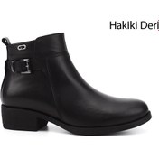 Resim GÖNDERİ(R) Kadın / Kız Siyah Fermuarlı Kalın Topuklu Hakiki Deri Bot 