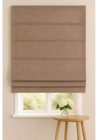 Resim Katlamalı Fon Perde Kahverengi Kalın Keten Dokulu Mekanizmalı Perde Kahverengi 