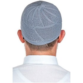 Resim Gold Lüks Dantel Örme Namaz Takkesi Gri 1 Adet 