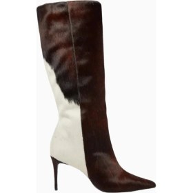 Resim Black Suede Studio Ember 80 Kahverengi Cow-Print Pony Hair Diz Altı, Sivri Burun Ince Topuklu Çizme 