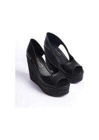 Resim Asmi Shoes Kadın Belon Siyah 11 Cm Platformlu Dolgu Topuklu Ayakkabı Siyah Siyah 