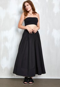 Resim Bordo Poplin Beli Lastikli Uzun Etek - Siyah / L 