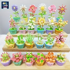Resim MOC Sukulent Çiçek Bitkisi Saksı Mikro Yapı Blokları Kaktüs Gül Lale Papatyalar Bonsai Mini Model Tuğlalar Yaratma Oyuncakları Noel Doğum Günü Hediyesi 