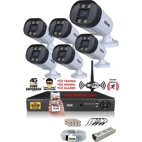 Resim IDS 6 Kameralı Set - 5 Mp Lensli 1080P Full HD Gece Renkli Full Kamera Seti - Su Geçirmez - Cepten Izle 