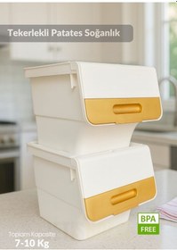 Resim 2 Li Beyaz-gold Tekerlekli Patateslik Soğanlık Oyuncak Kutusu Patates Soğan Sepeti 24 Lt Gold-beyaz 