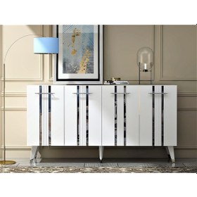 Resim DÖRT KAPAKLI GÜMÜŞ KULP BEYAZ AYAKLI ASEL KONSOL BEYAZ-GÜMÜŞ 