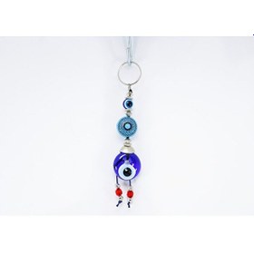 Resim Desenli Daire Şekilli El Yapımı Cam Nazar Boncuklu Anahtarlık, Kı 