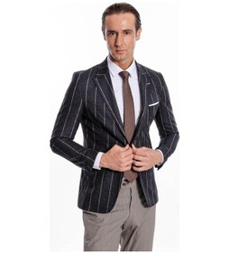 Resim Wessi Çizgili Slim Fit Füme Erkek Ceket Siyah 