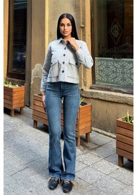 Resim Gri Çift Cepli, Düğmeli Kaşe Ceket Gri 