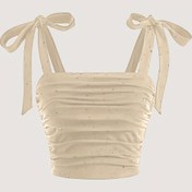 Resim Kadınların Seksi Omuzlu Straplez Üstü - Kahverengi Polyester Karışımı, Ayarlanabilir Askılı, Sırtı Açık Yazlık Tank Üstü | Ruched Detaylı Üst | Esnek Kumaş 