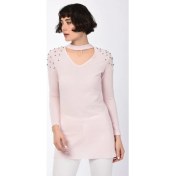 Resim Miss Lusi 8490995 Yumoş Omuzu İncili V Yaka Boğazı Bantlı Bluz 