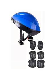 Resim Çocuk Kask Dizlik Dirseklik Ellik Set 7 Parça Scooter Bisiklet Paten Kaykay Koruyucu Set Mavi 