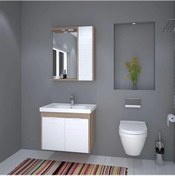 Resim Denko Mostar 70 Cm Mdf Beyaz Banyo Dolabı Takımı Beyaz 