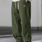 Resim Erkekler için Düz Paça Kadife Pantolonlar, Elastik Bel ve İnce Yazılı - Zeytin Yeşili, Siyah, Koyu Gri Seçenekleri - Makinede Yıkanabilir Rahat Kesim Günlük Giyim 