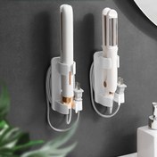 Resim Duvara Monte Edilebilen Saç Aletleri Organizatörü - Matkap Gerektirmeyen Tasarım, Düzleştiriciler, Maşa ve Aksesuarlar için Çok Bölmeli Pembe & Beyaz Plastik Depolama Rafı, Saç Aleti Tutucu | Modern Organizatör | Dayanıklı Organizatör, Banyo Aksesuarları 