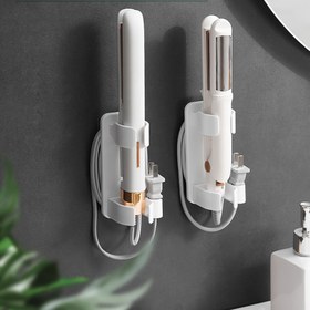 Resim Duvara Monte Edilebilen Saç Aletleri Organizatörü - Matkap Gerektirmeyen Tasarım, Düzleştiriciler, Maşa ve Aksesuarlar için Çok Bölmeli Pembe & Beyaz Plastik Depolama Rafı, Saç Aleti Tutucu | Modern Organizatör | Dayanıklı Organizatör, Banyo Aksesuarları 