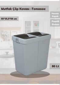 Resim Çöp Kovası Bas Çek Mutfak Banyo Çöp Kutusu Gri 80 Litre Gri 
