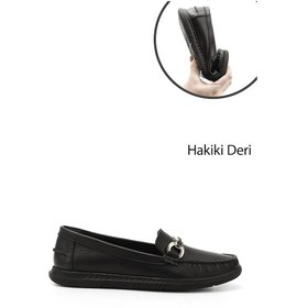 Resim Gönderi R Siyah Tokalı Rok Hakiki Deri Comfort Loafer Siyah 
