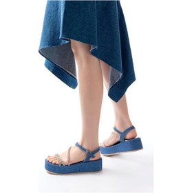 Resim 861-1017 Mavi Kot Taşlı Dolgu Topuklu Kadın Sandalet Siyah 