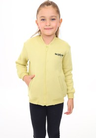 Resim Toontoy Kız Çocuk Kolej Yaka Fermuarlı Cepli Düşük Omuz Nakış Baskılı Örme Hırka - 2 İplik Şardonlu 