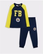 Resim Bisiklet Yaka Uzun Kollu Fenerbahçe Baskılı Pamuklu Erkek Bebek Taraftar Pijama Takımı 