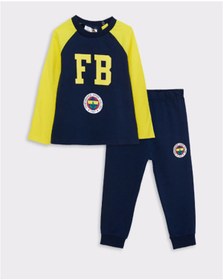 Resim Bisiklet Yaka Uzun Kollu Fenerbahçe Baskılı Pamuklu Erkek Bebek Taraftar Pijama Takımı 