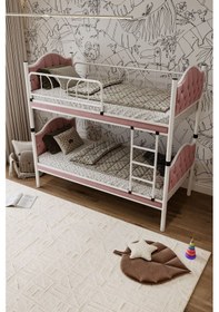 Resim Argimo Melis Çift Katlı Metal Ranza ve Karyola 90 x 200 CM Yatak Ölçülü Pembe 