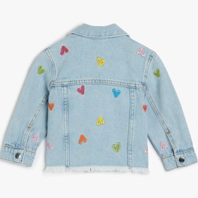 Resim Kız Bebek Kalp Nakış Detaylı Uzun Kollu Pamuklu Denim Ceket 