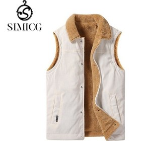 Resim Peluş Sıcak Yelek Yelek Çok Yönlü Günlük Dik Yaka Erkek Yeleği Beyaz 