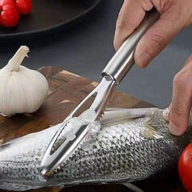 Resim 1 adet Paslanmaz Çelik Dişli Balık Pulları Bıçağı - Ergonomik Saplı 2'si 1 Arada Deniz Ürünleri Kireç Çözücü, Evde, Restoranda, Pazar Kullanımı için Kolayca Balık Pulları ve Solungaçları Temizleme Aracı - Balık Severler İçin Mükemmel Hediye, Balık Pulları Kazıyıcı 