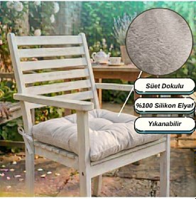 Resim 4 Adet - 40x40 Cm Lüks Süet Dokulu Gri Sandalye Minderi - %100 Silikon Elyaf Dolgulu Yıkanabilir Minder 
